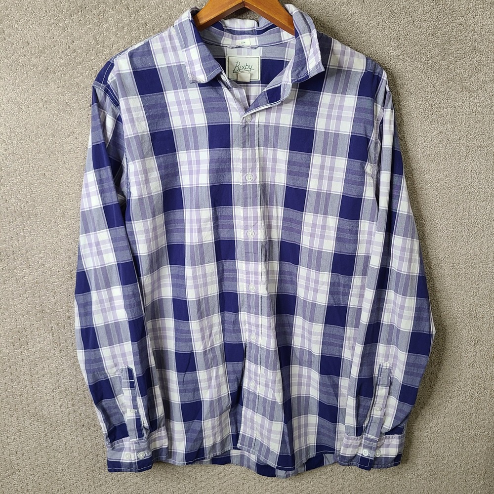 Bixby Nomad Shirt Mens XL‎ Purple Plaid Slim Fit Button Down Cotton Long Sleeve